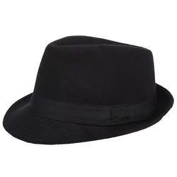 Mens Fedoras Black Panama Fashion Hat Imitate Wool Male Gangster Trilby Cap Casual Party Wide Brim England Style Jazz Hats