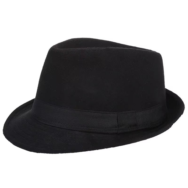 Mens Fedoras Black Panama Fashion Hat Imitate Wool Male Gangster Trilby Cap Casual Party Wide Brim England Style Jazz Hats