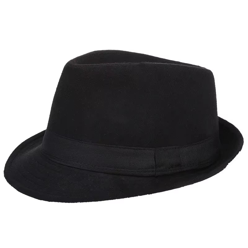 Mens Fedoras Black Panama Fashion Hat Imitate Wool Male Gangster Trilby Cap Casual Party Wide Brim England Style Jazz Hats