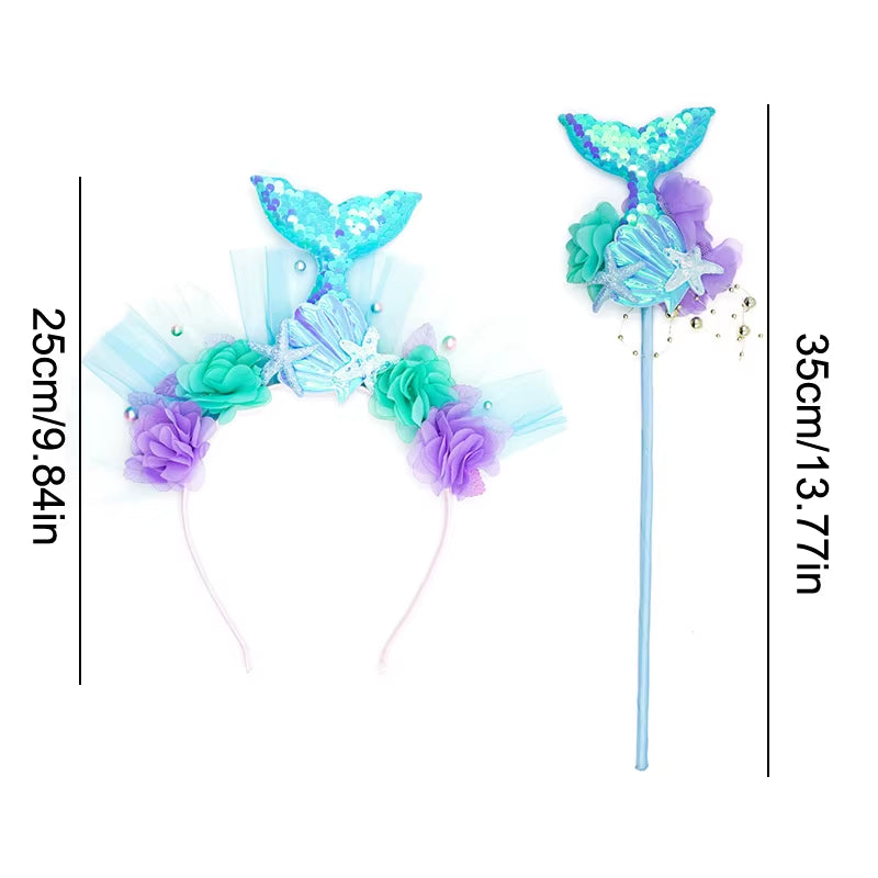 Purple Mermaid Headpiece Kids Hair Hoop Sequins Fairy Princess Angel Wand Sticks Children'S Dress up Headdress Accessories