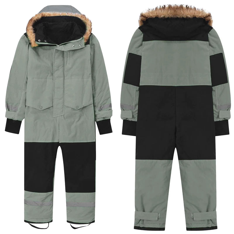 Baby Girls Boys One-Piece Ski Suits Children'S Snowboarding Fur Hooded Thick Windproof Warm Skiing Sports Clothes for Winter