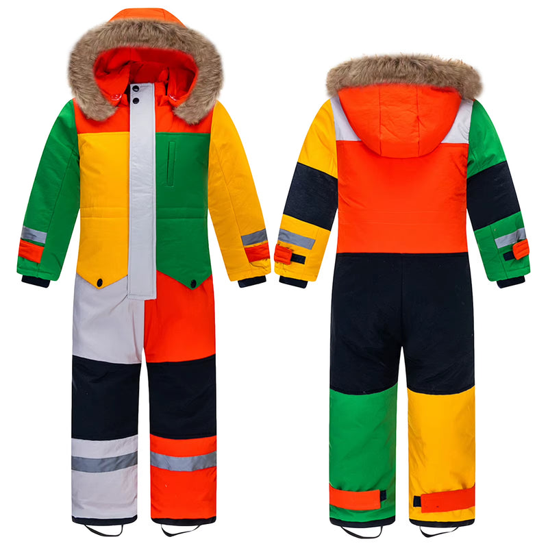 Baby Girls Boys One-Piece Ski Suits Children'S Snowboarding Fur Hooded Thick Windproof Warm Skiing Sports Clothes for Winter