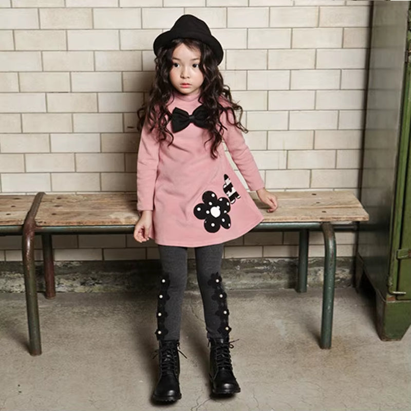 Autumn Winter Thick Girl Sweatshirts Fashion Cotton Embroidered Princess Dress Butterfly Tie Turtleneck Sweater Baby Kid Clothes
