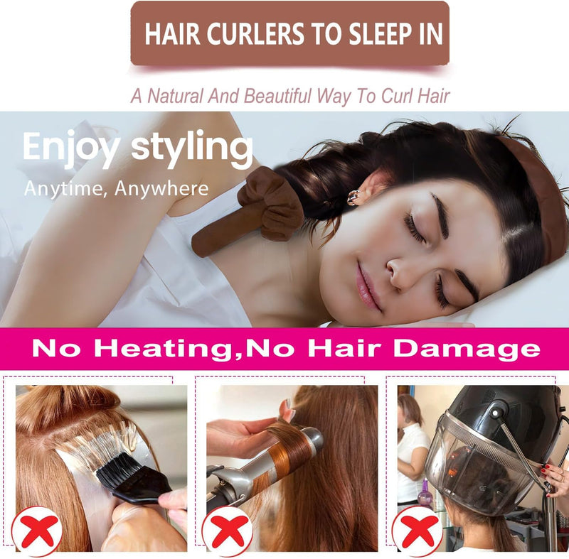 Satin XL Hair Rollers for Overnight Curls - Heatless Jumbo Curling Set with Headband and Rollers to Sleep In