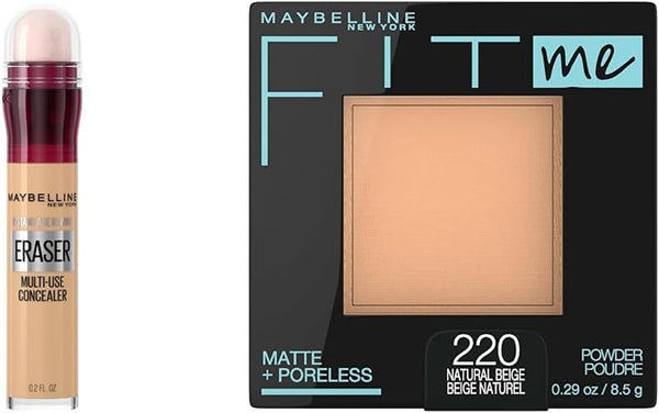 New York Concealer Instant Age Rewind, Sand, 6 Milliliters (Packaging May Vary) & New York Matte + Poreless Pressed Face Powder Makeup, Natural Beige, 8.5 Grams