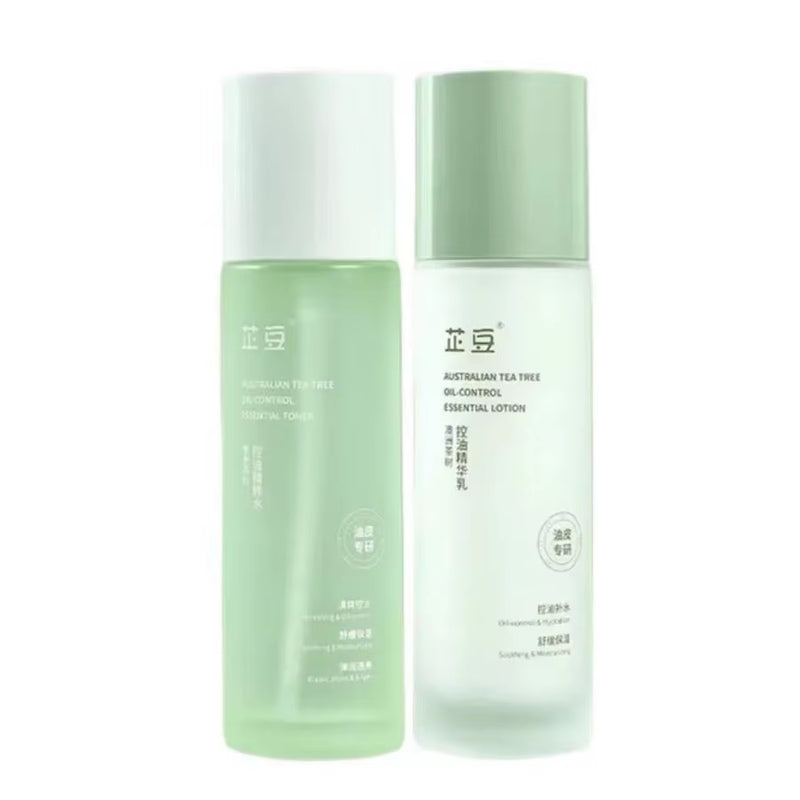 Tea Tree Essence Set Oil Control Acne Removal Skin Soothing Hydrating Oily Skin Care Unisex Water Lotion Two-Piece Set Skin Care