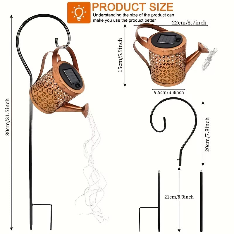 Solar Watering Can Light Retro Metal Kettle String Lights Waterproof LED Fairy Lights Hanging Solar Powered Garden Outdoor Decor
