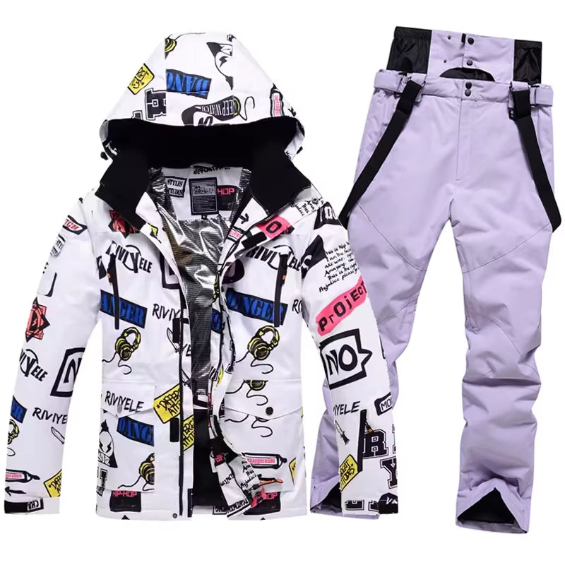 New Men Women Couples Ski Suit Winter Windproof Thick Warm Skiing Jacket and Pants Set Outdoor Snow Snowboarding Costumes