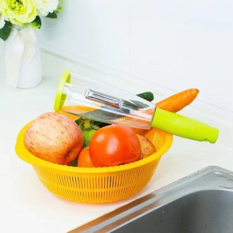 Multifunctional Stainless Steel Peeling Knife Storage Tube Anti-Splash Fruit Vegetable Peeler Supplies Household Kitchen Tools