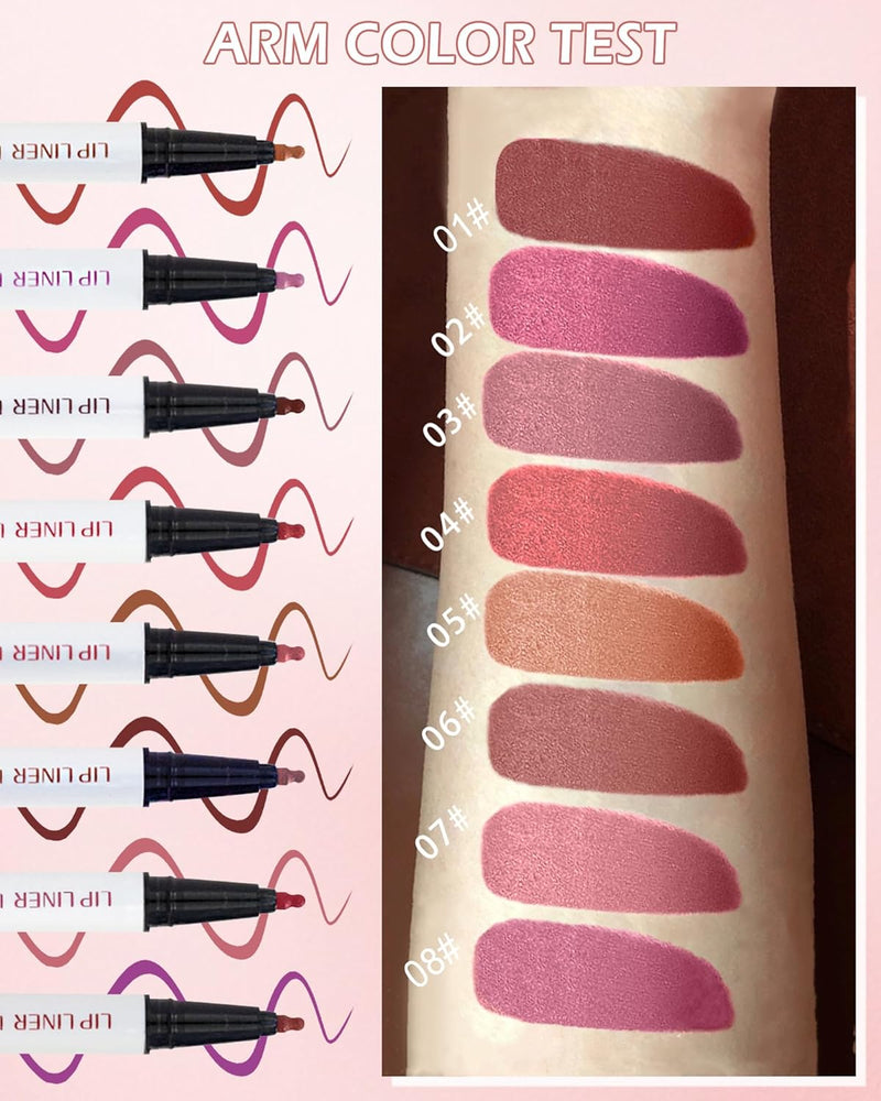 2 Colors Lip Stain Marker Pen, Dark Red Pink Lip Liner Pencil, Matte Finish Lip Tint Stain Liquid Lipstick, Longlasting Smudge-Proof Waterproof Lipliner, Precise Pen Tip, Makeup Gift for Women-01+02