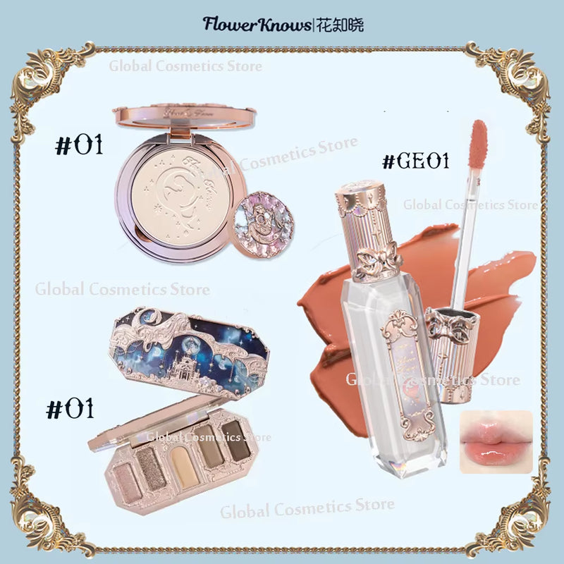 Flowerknows Moonlight Mermaid Series Makeup Kit for Women Eyeshadow Palette Lipstick Lip Gloss Makeup Powder Makeup Set