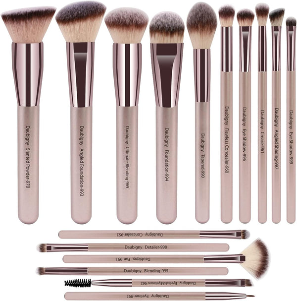Makeup Brushes,  16Pcs Complete Premium Synthetic Makeup Brush Set with Professional Foundation Brushes Powder Concealers Eye Shadows Blush Makeup Brush for Perfect Makeup (Champagne Gold)