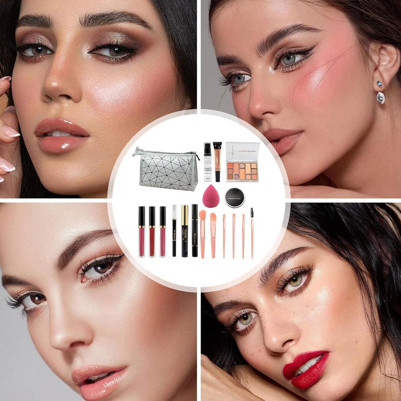 Travel Makeup Kit | Makeup Bundle Includes Eyeshadow Lipstick - Makeup Kits Storage Bag Mirrors Makeup Bundle Includes Makeup Sets