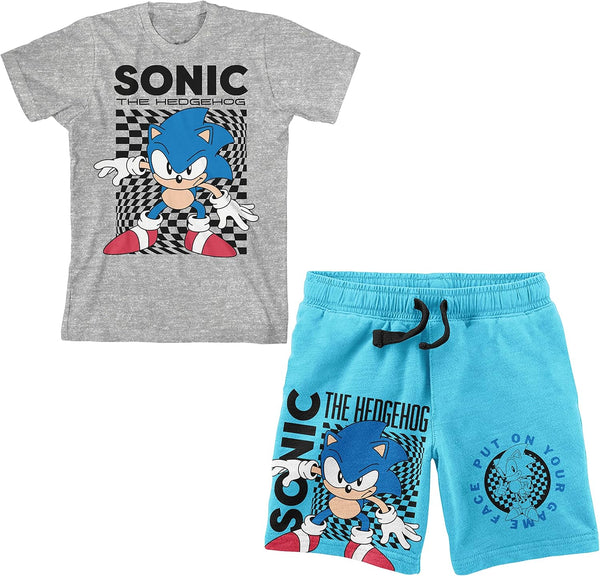 Sega Sonic the Hedgehog Checkered Kids Heather Gray T-Shirt & Shorts Set