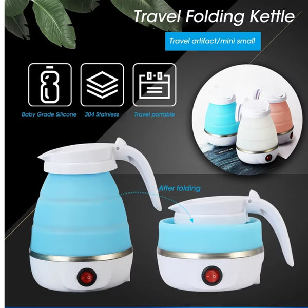 220V 0.6L Mini Folding Kettle Portable Water Heater 600W Silicone Compression Electric Kettle Home Kettle Easy to Travel