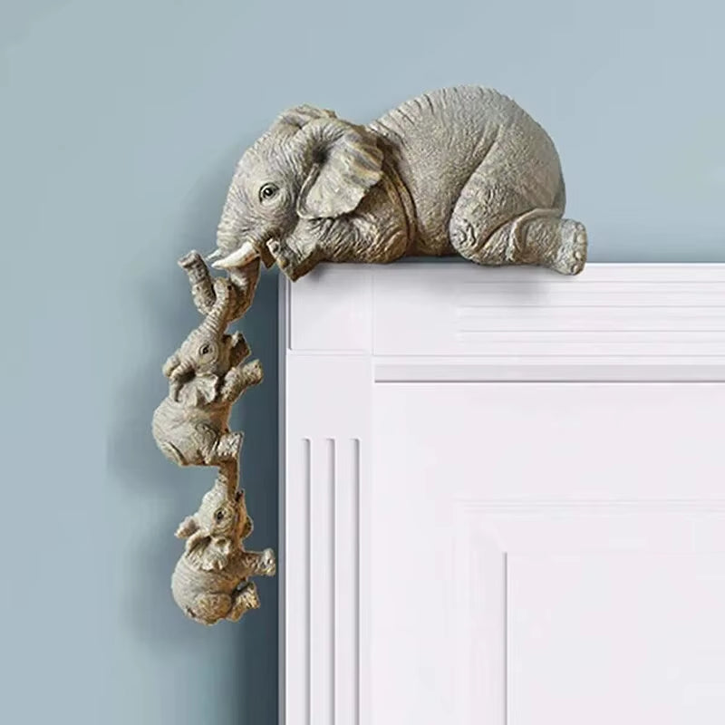 3Pcs/Set Elephant Sitter Hand-Painted Figurines,Full Size M and Two Babies Hanging off the Edge of a Shelf or Table,Resin