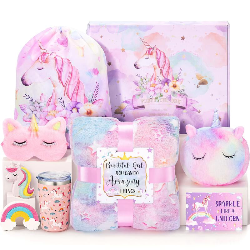 Unicorn Gift Basket Toys Set with Blanket Tumbler Crossbody Bag , Christmas Gift Thanksgiving Birthday Gift for Daughter, Niece, or Friend