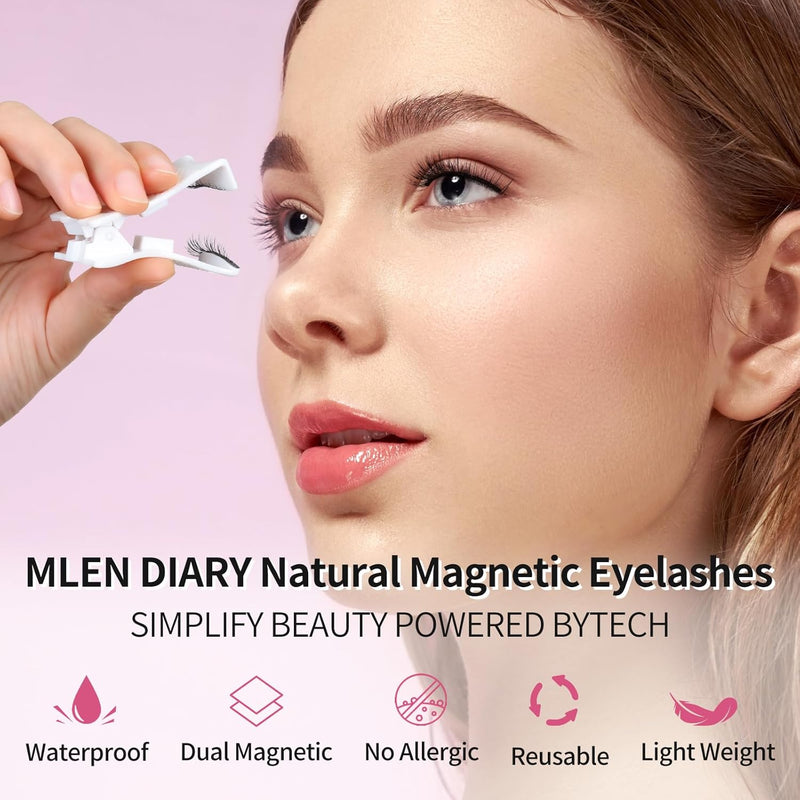 Magnetic Eyelashes Kit, Reusable False Lashes without Eyeliner, Upgraded 3D Dual Magnetic Eyelashes, Portable No Glue Lash Clusters for Light Natural Makeup