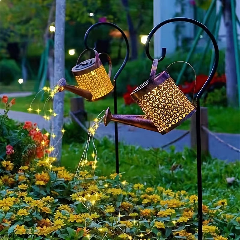 Solar Watering Can Light Retro Metal Kettle String Lights Waterproof LED Fairy Lights Hanging Solar Powered Garden Outdoor Decor