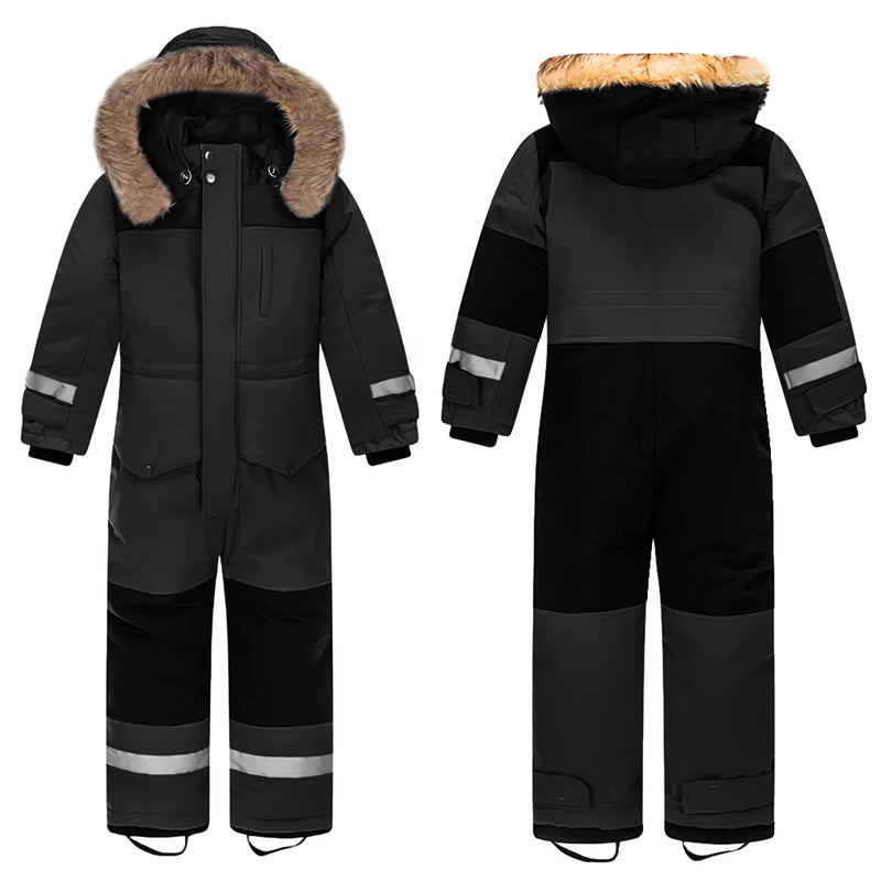 Baby Girls Boys One-Piece Ski Suits Children'S Snowboarding Fur Hooded Thick Windproof Warm Skiing Sports Clothes for Winter