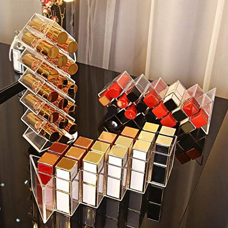 Lipstick Organizers and Storage, Acrylic Lipstick Holder Lip Gloss Tower Clear Cosmetic Fish Sticks Lip Makeup Organizer for Bathroom Vanity Countertop, 16 Slots