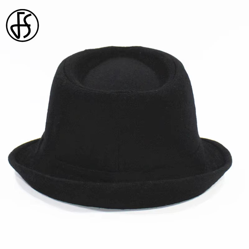 Mens Fedoras Black Panama Fashion Hat Imitate Wool Male Gangster Trilby Cap Casual Party Wide Brim England Style Jazz Hats