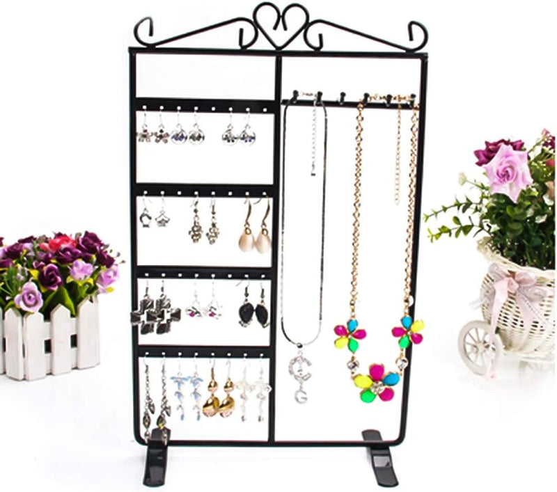Travel Jewelry Organizer Storage Case & 32 Holes 6 Hooks Necklace Hang Stand Holder 4 Tiers Jewelry Show Rack Organizer