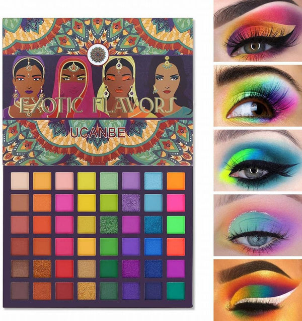 EXOTIC FLAVORS Neon Eyeshadow Makeup Palette - 48 Colorful High Pigmented - Rainbow Matte Shimmer Glitter Eye Shadow Make up Pallet Gift Set