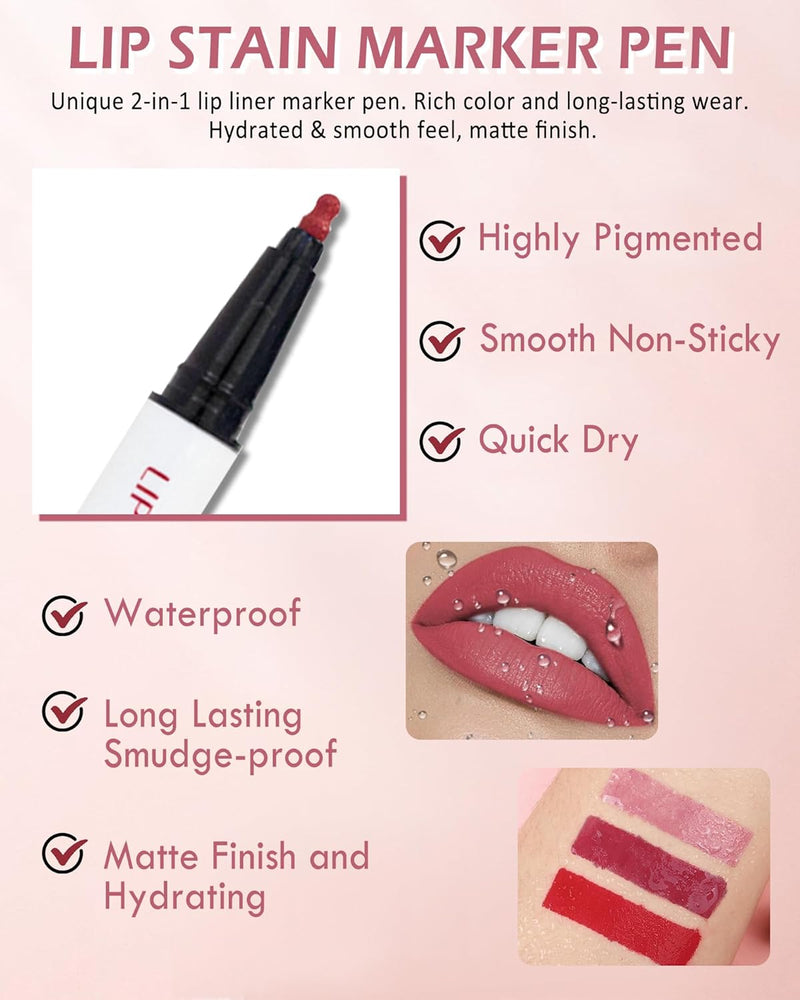 Lip Liner Stain Marker Pen-Nude Matte Waterproof Liquid Lipstick & Lip Liner Pencil, Long Lasting Smudgeproof Non-Stick Cup Lip Tint Stain, Color Stay All Day, Lipstain Makeup Gift for Women-05#Brown