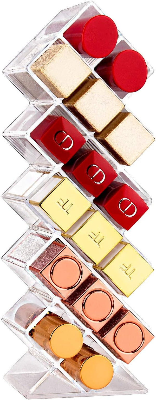 Lipstick Organizers and Storage, Acrylic Lipstick Holder Lip Gloss Tower Clear Cosmetic Fish Sticks Lip Makeup Organizer for Bathroom Vanity Countertop, 16 Slots