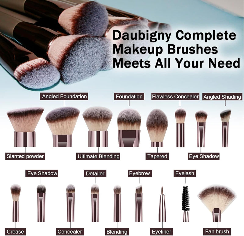 Makeup Brushes,  16Pcs Complete Premium Synthetic Makeup Brush Set with Professional Foundation Brushes Powder Concealers Eye Shadows Blush Makeup Brush for Perfect Makeup (Champagne Gold)
