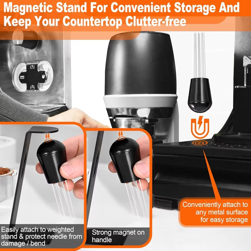 Espresso Dispensing Tool with Magnetic Holder and 20 Needles for Optimal Extraction and Improved Espresso Quality