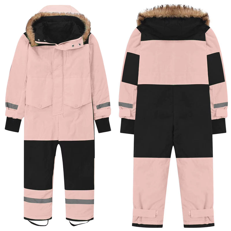 Baby Girls Boys One-Piece Ski Suits Children'S Snowboarding Fur Hooded Thick Windproof Warm Skiing Sports Clothes for Winter