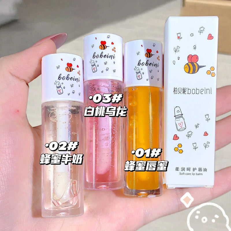 Peach Honey Lip Oil Plump Moisturizing Non-Sticky-Hydrating Gloss Long-Lasting Clear Liquid Lip Balm