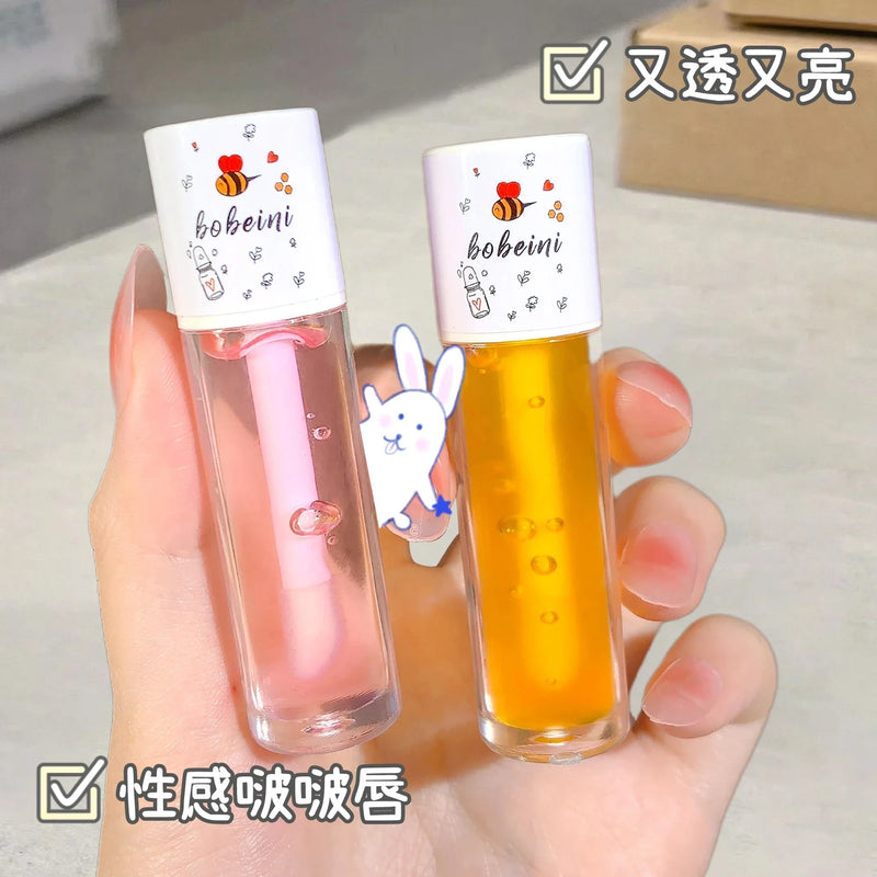 Peach Honey Lip Oil Plump Moisturizing Non-Sticky-Hydrating Gloss Long-Lasting Clear Liquid Lip Balm