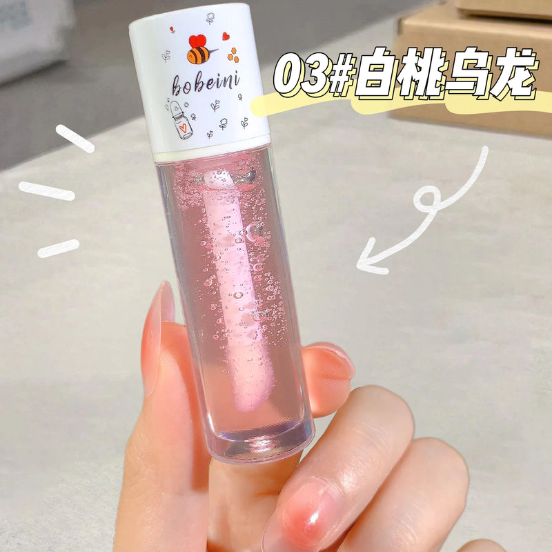 Peach Honey Lip Oil Plump Moisturizing Non-Sticky-Hydrating Gloss Long-Lasting Clear Liquid Lip Balm