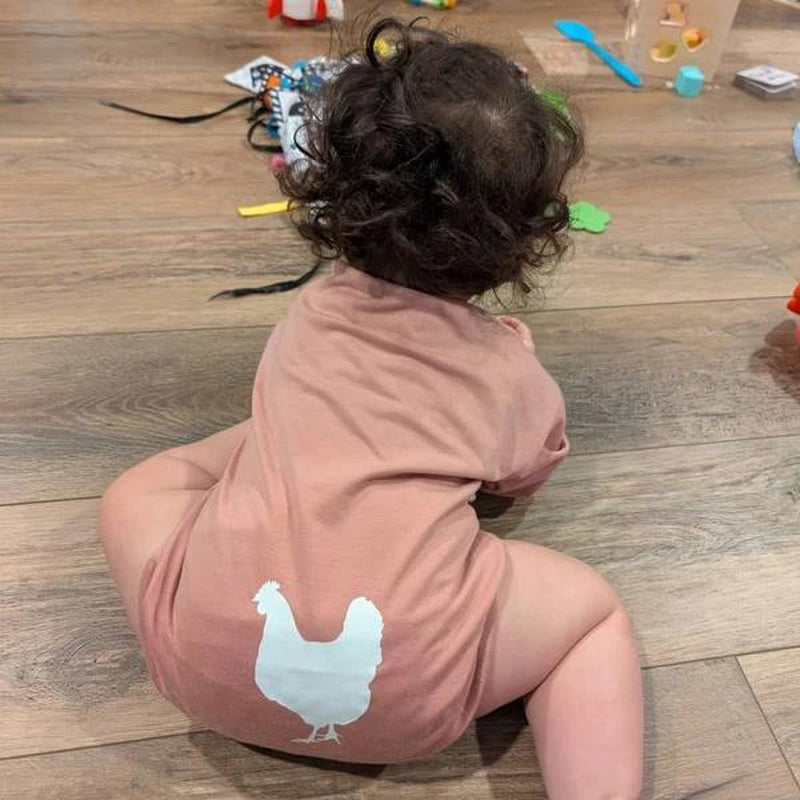 STAFAZ Guess What Chicken Butt Baby Romper - Funny Orange Bodysuit with Chicken Graphic Gender Neutral Baby Shower Gift Double Sided Design Perfect for America