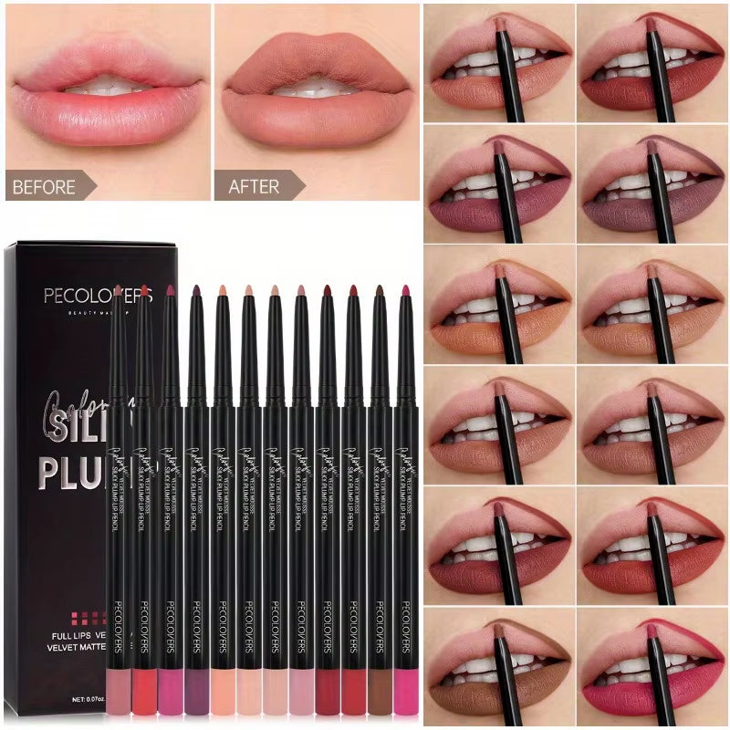 12Pcs/Set Lip Liner Pencil Matte Nude Contour Lipliner Lipstick Waterproof Long Lasting Lipstick Pen Lip Tint Cosmetics