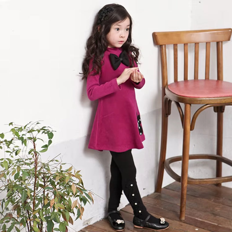 Autumn Winter Thick Girl Sweatshirts Fashion Cotton Embroidered Princess Dress Butterfly Tie Turtleneck Sweater Baby Kid Clothes