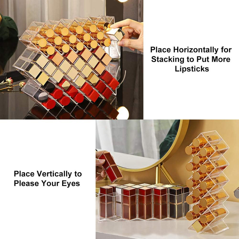 Lipstick Organizers and Storage, Acrylic Lipstick Holder Lip Gloss Tower Clear Cosmetic Fish Sticks Lip Makeup Organizer for Bathroom Vanity Countertop, 16 Slots