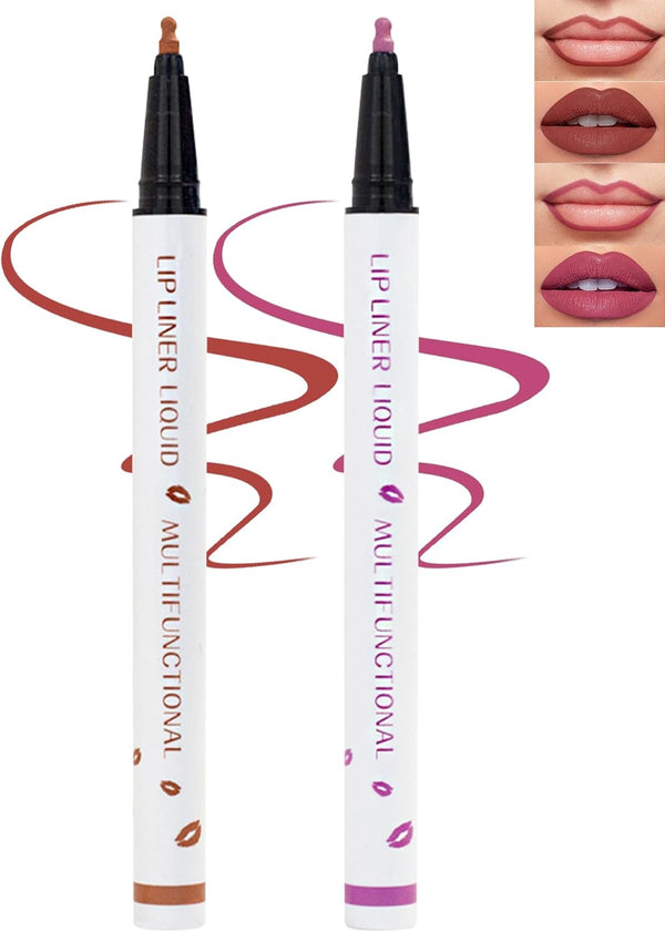 2 Colors Lip Stain Marker Pen, Dark Red Pink Lip Liner Pencil, Matte Finish Lip Tint Stain Liquid Lipstick, Longlasting Smudge-Proof Waterproof Lipliner, Precise Pen Tip, Makeup Gift for Women-01+02