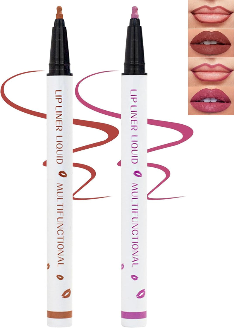2 Colors Lip Stain Marker Pen, Dark Red Pink Lip Liner Pencil, Matte Finish Lip Tint Stain Liquid Lipstick, Longlasting Smudge-Proof Waterproof Lipliner, Precise Pen Tip, Makeup Gift for Women-01+02