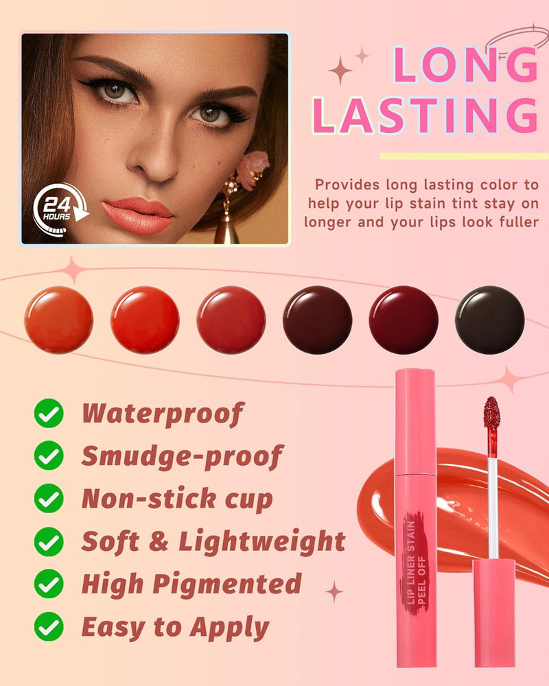 Pink Lip Stain Peel Off, 2Pcs Lip Liner Tattoo Stain Peel off with Matte Finish, Long Lasting Waterproof Smudge-Proof Lip Tint Stain, Non Stick Color Peel-Off Lipliners Delineador De Labios-03+04