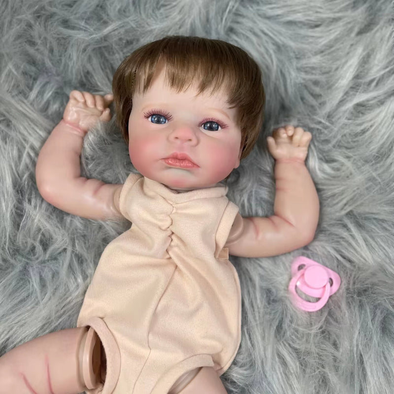 20Inch Painted Reborn Doll Kit Loulou Awake Blue Eyes with Rooted Hair 3D Painted Skin Unassembled DIY Handmade Vinyl Doll Parts