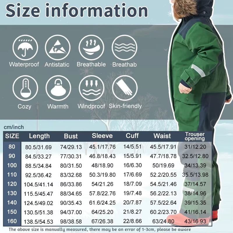 Baby Girls Boys One-Piece Ski Suits Children'S Snowboarding Fur Hooded Thick Windproof Warm Skiing Sports Clothes for Winter