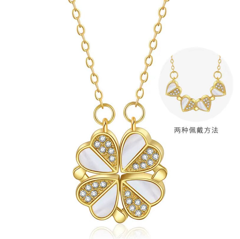 925 Sterling Silver Clover Necklace Four Leaf Heart Shape Pendant Necklace for Women Hart Luxury Jewelry Sale Dropshipping
