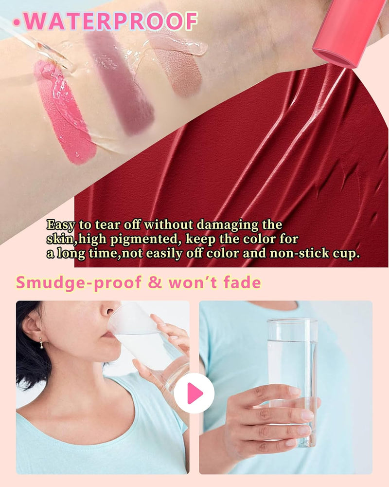 Pink Lip Stain Peel Off, 2Pcs Lip Liner Tattoo Stain Peel off with Matte Finish, Long Lasting Waterproof Smudge-Proof Lip Tint Stain, Non Stick Color Peel-Off Lipliners Delineador De Labios-03+04