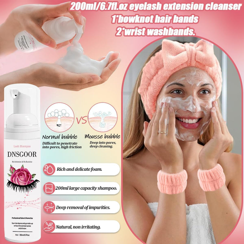 DIY Lash Extension Kit with 280 PCS 9-16Mm 40D Lashes Clusters 200Ml/6.7Fl.Oz Lash Cleanser Eyelash Shampoo Mini USB Portable Lash Fan Bond and Seal Remover Eyeliner Eyelid Cleaning Brush