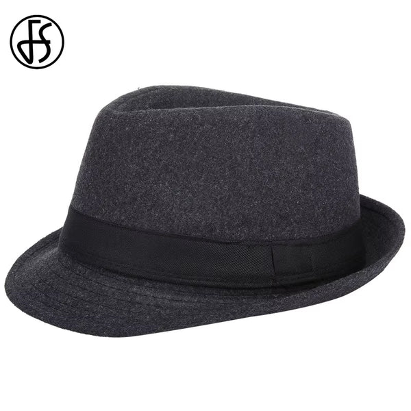 Mens Fedoras Black Panama Fashion Hat Imitate Wool Male Gangster Trilby Cap Casual Party Wide Brim England Style Jazz Hats
