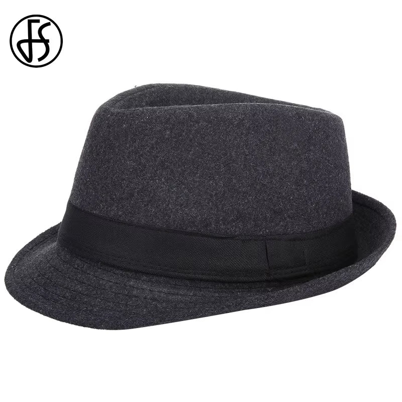 Mens Fedoras Black Panama Fashion Hat Imitate Wool Male Gangster Trilby Cap Casual Party Wide Brim England Style Jazz Hats